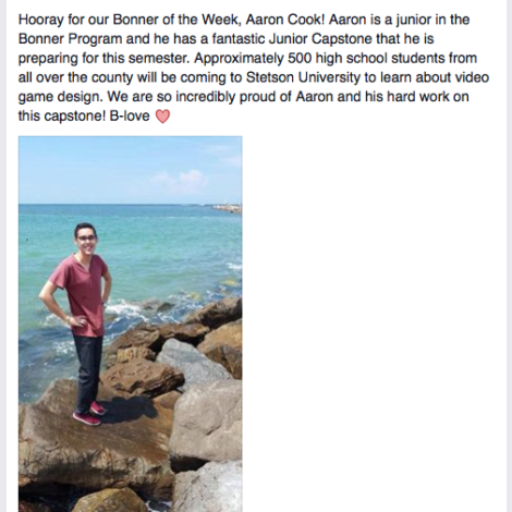 Brother Featured on Stetson Bonner Program Facebook Page (Stetson 20160201)