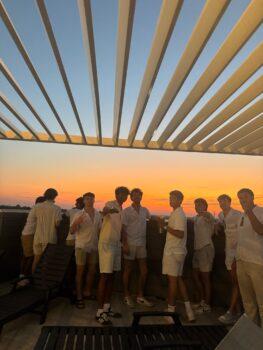 Brothers attend phi mu mixer.