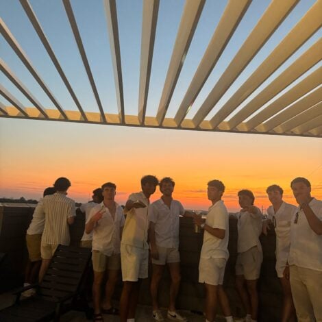 Brothers attend phi mu mixer.